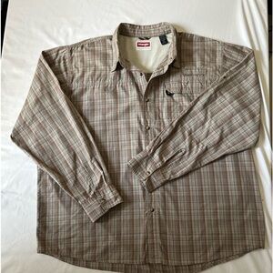 Men’s wrangler western shirt, size 2 XL long sleeve button up in tans and brown